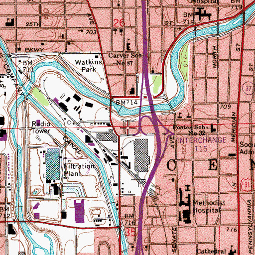 Topographic Map of Indianapolis Fire Department Station 5, IN