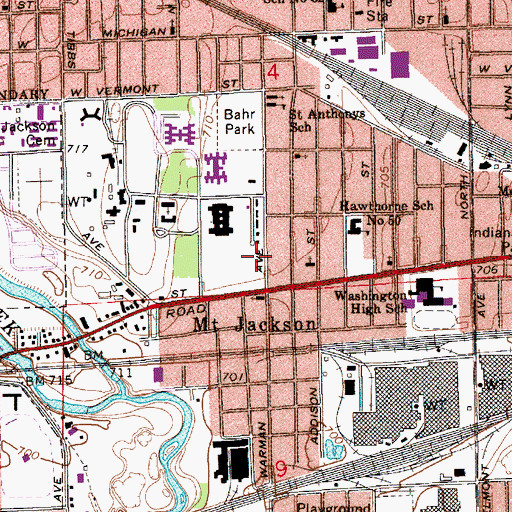 Topographic Map of Indianapolis Fire Department Station 18, IN