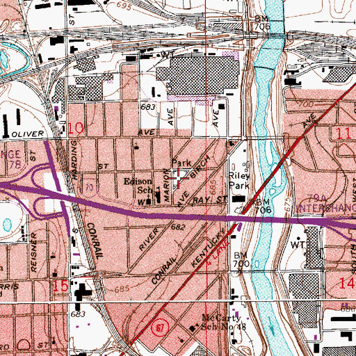 Topographic Map of McCarty Triangle Park, IN
