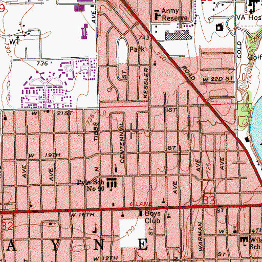 Topographic Map of Centennial And 20th Street Park, IN