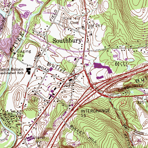 Topographic Map of South Branch Bullet Hill Brook, CT