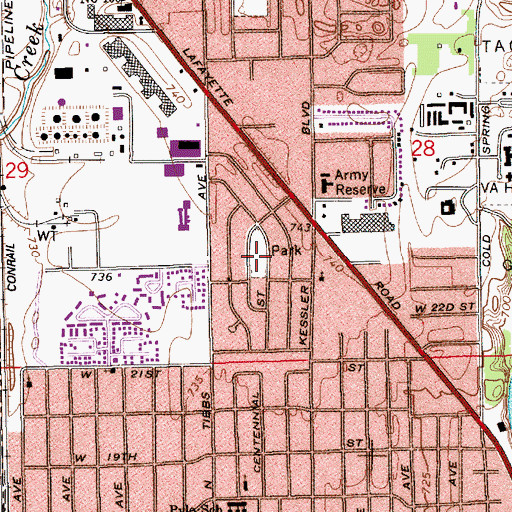 Topographic Map of Centennial And Goff Park, IN