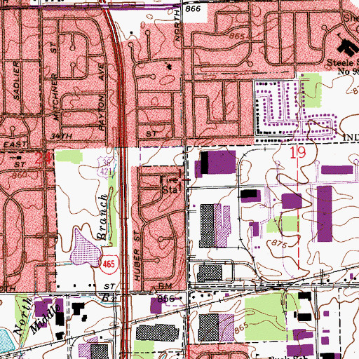 Topographic Map of Indianapolis Fire Department Station 34, IN