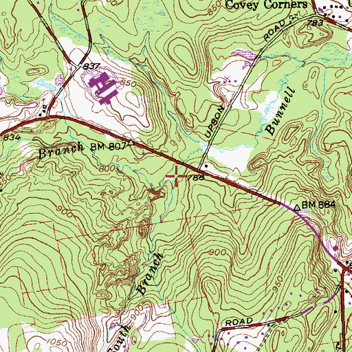 Topographic Map of South Branch Bunnell Brook, CT