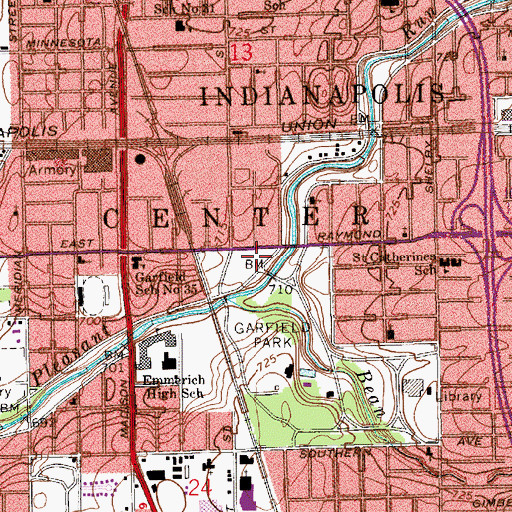 Topographic Map of Indianapolis Fire Department Station 29, IN