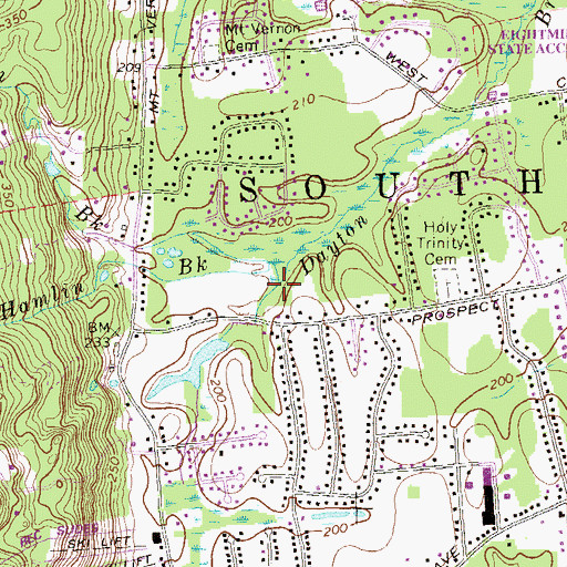 Topographic Map of South Branch Hamlin Brook, CT
