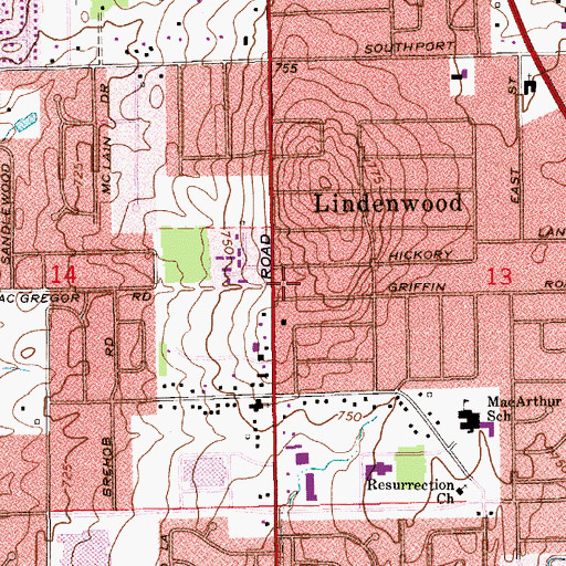 Topographic Map of Indianapolis Fire Department Station 26, IN