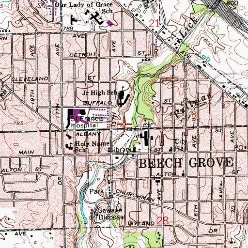 Topographic Map of Beech Grove Fire Department 56, IN
