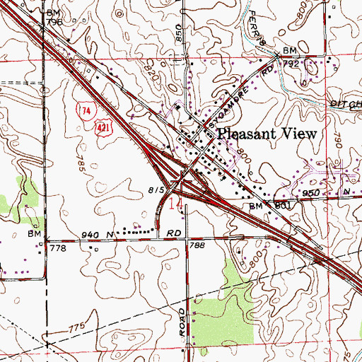 Topographic Map of Exit 101, IN