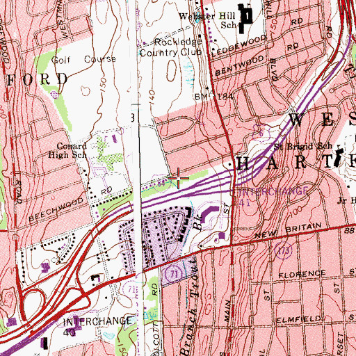 Topographic Map of South Branch Trout Brook, CT