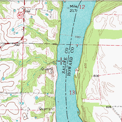 Topographic Map of Saline City Bend, MO