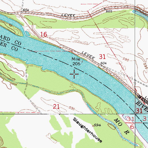 Topographic Map of Slaughterhouse Bend, MO