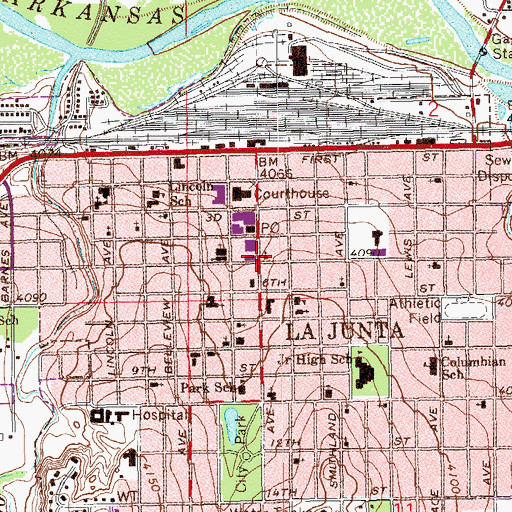 Topographic Map of First Baptist Church, CO