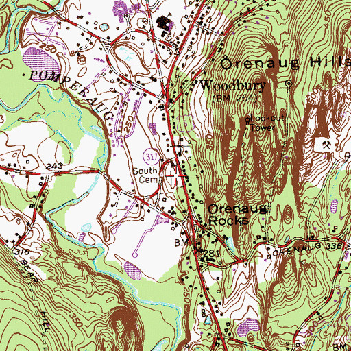 Topographic Map of South Cemetery, CT