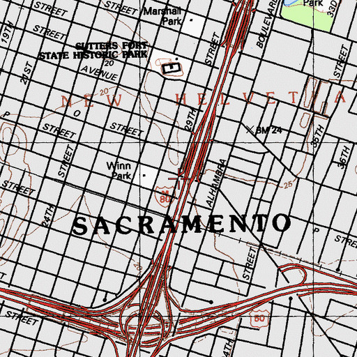 Topographic Map of Exit 7A, CA