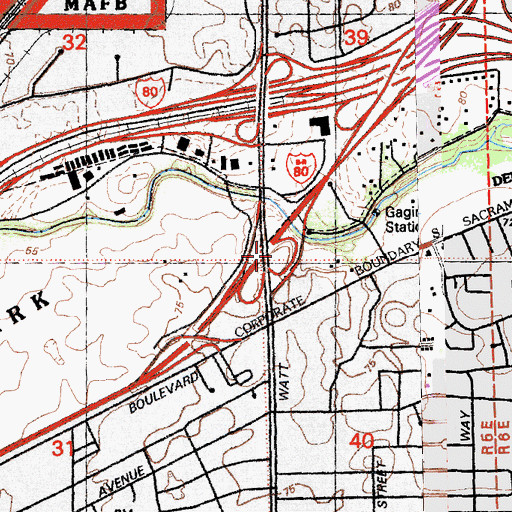 Topographic Map of Exit 14B, CA