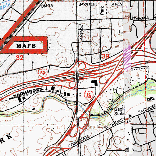 Topographic Map of Exit 94B, CA