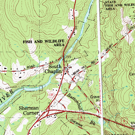 Topographic Map of South Chaplin, CT