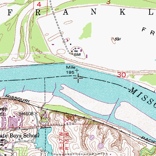 Topographic Map of Franklin Bend, MO