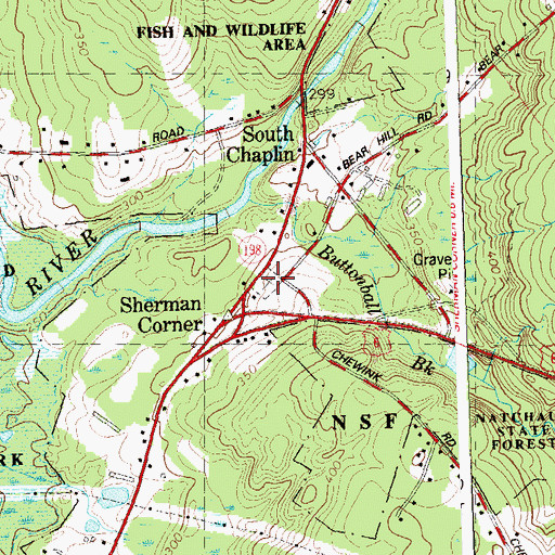 Topographic Map of South Chaplin Cemetery, CT