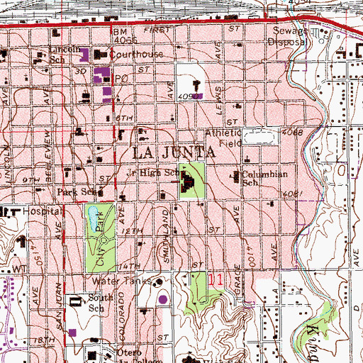 Topographic Map of La Junta Intermediate School, CO