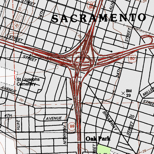 Topographic Map of Exit 298A, CA