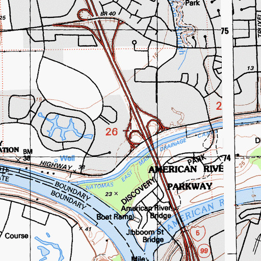 Topographic Map of Exit 521A, CA