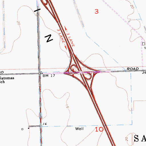 Topographic Map of Exit 525A, CA