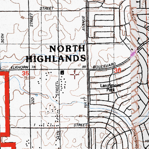 Topographic Map of Elkhorn-Watt Square Shopping Center, CA