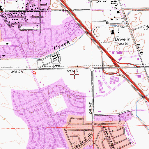 Topographic Map of Valley Mack Plaza Shopping Center, CA