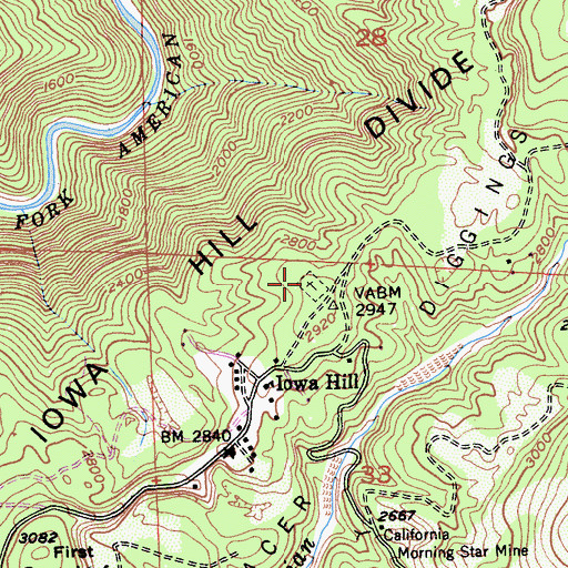 Topographic Map of Iowa Hill Cemetery, CA