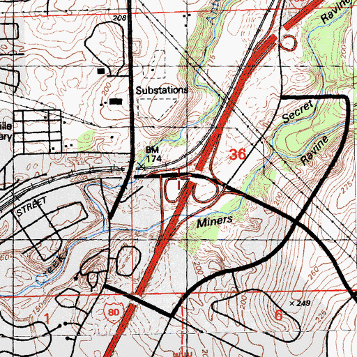 Topographic Map of Exit 105A, CA