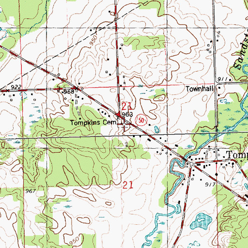 Topographic Map of Tompkins Cemetery, MI