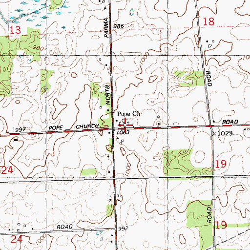 Topographic Map of Pope Church, MI
