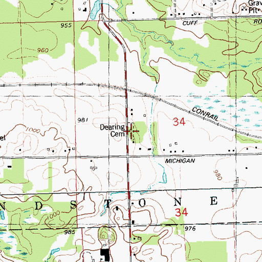 Topographic Map of Dearing Cemetery, MI