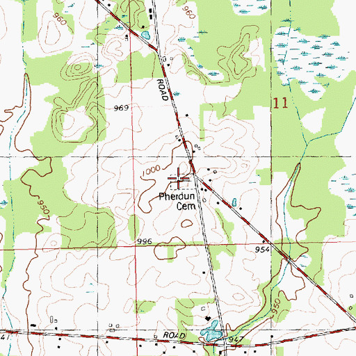 Topographic Map of Pherdun Cemetery, MI