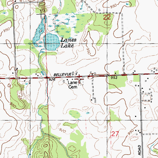Topographic Map of Lane Cemetery, MI