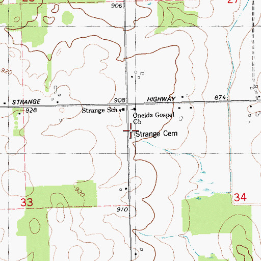 Topographic Map of Strange Cemetery, MI