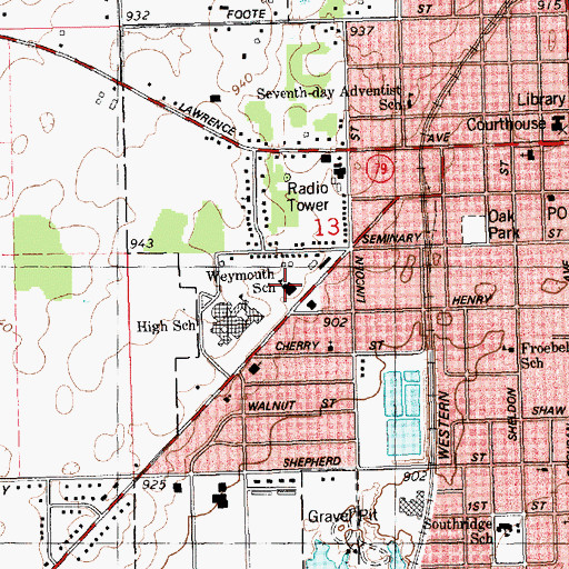 Topographic Map of Weymouth School, MI
