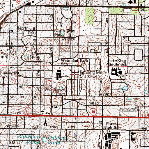 Topographic Map of Woodlawn Cemetery, FL