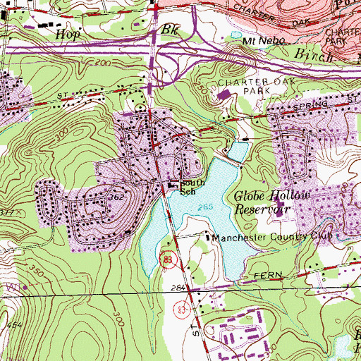 Topographic Map of South School, CT