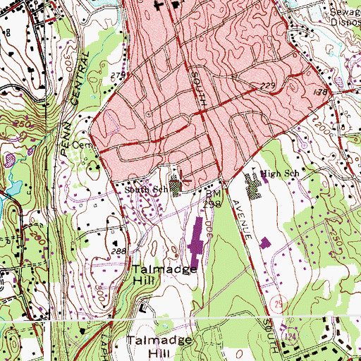 Topographic Map of South School, CT