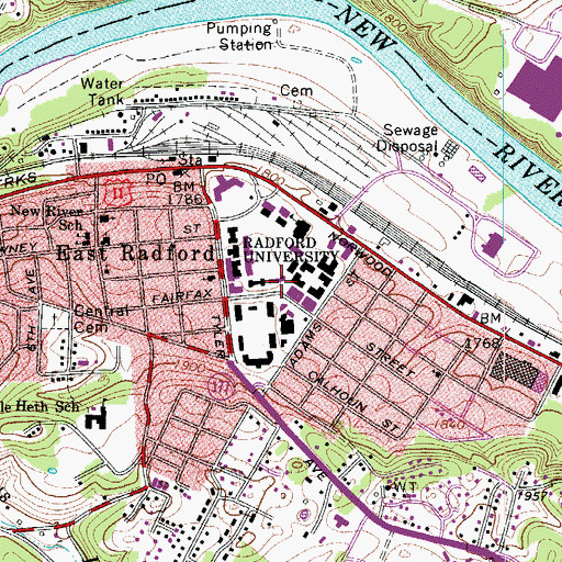 Topographic Map of Heth Hall, VA