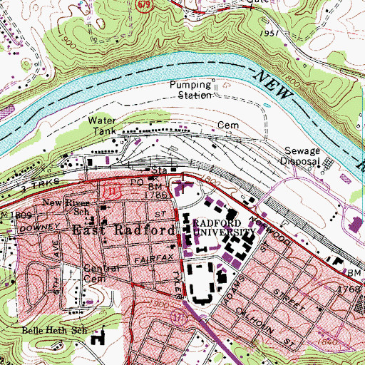 Topographic Map of Leonard G Muse Hall, VA