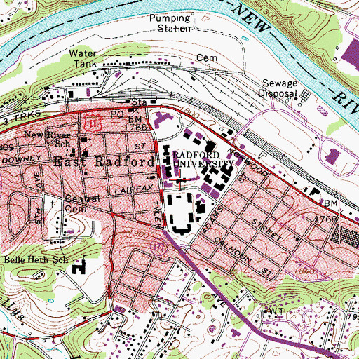 Topographic Map of Madame Elizabeth Russell Hall, VA