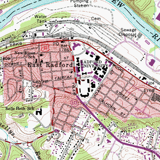 Topographic Map of Mary Draper Ingles Hall, VA