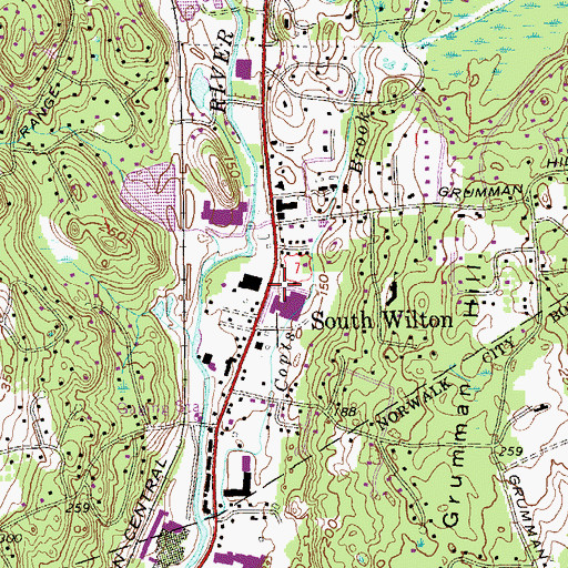 Topographic Map of South Wilton, CT