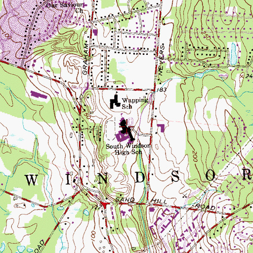Topographic Map of South Windsor High School, CT