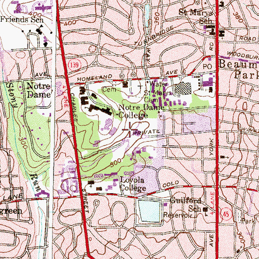 Topographic Map of Notre Dame Alumnae Field, MD