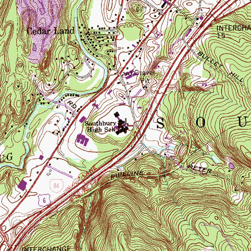 Topographic Map of Southbury High School, CT